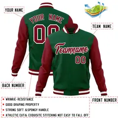 Green Crimson-White Raglan Varsity Full-Snap Letterman Jacket 4