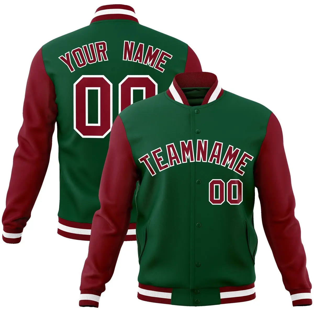 Green Crimson-White Raglan Varsity Full-Snap Letterman Jacket