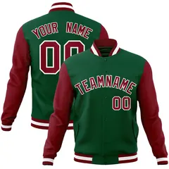 Green Crimson-White Raglan Varsity Full-Snap Letterman Jacket 1