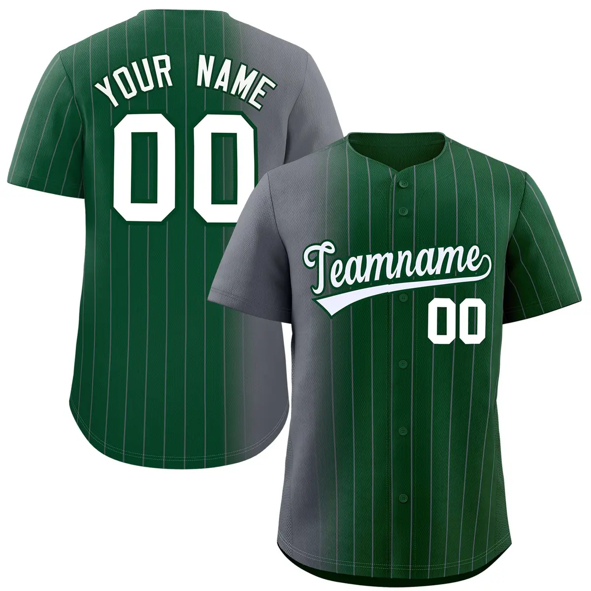 Green Dark Gray Pinstripe Gradient Baseball Jersey