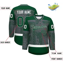 Green Dark Gray White Cashew Flower Graffiti V-Neck Hockey Jersey 2