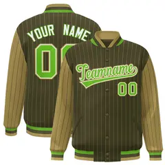 Green Desert Yellow Pinstripe Raglan Full-Snap Letterman Baseball Jacket
