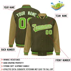 Green Desert Yellow Pinstripe Raglan Full-Snap Letterman Baseball Jacket 2