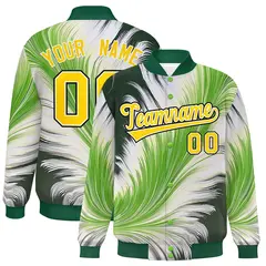 Green Feather Fluid Pattern Varsity Letterman Jacket