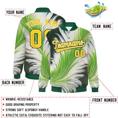 Green Feather Fluid Pattern Varsity Letterman Jacket 2