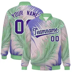 Green Feather Fluid Pattern Varsity Letterman Jacket