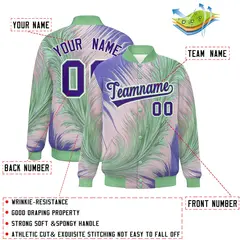 Green Feather Fluid Pattern Varsity Letterman Jacket 2