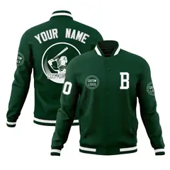 Green Full-Snap Varsity Letterman Baseball Jacket