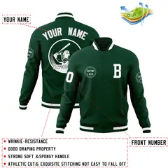 Green Full-Snap Varsity Letterman Baseball Jacket 4