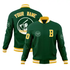 Green Full-Snap Varsity Letterman Baseball Jacket 1