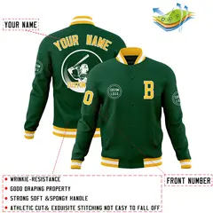 Green Full-Snap Varsity Letterman Baseball Jacket 4