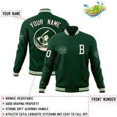 Green Full-Snap Varsity Letterman Baseball Jacket 4
