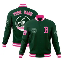 Green Full-Snap Varsity Letterman Baseball Jacket 1