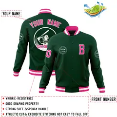 Green Full-Snap Varsity Letterman Baseball Jacket 4