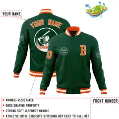 Green Full-Snap Varsity Letterman Baseball Jacket 4