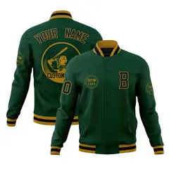 Green Full-Snap Varsity Letterman Baseball Jacket 1