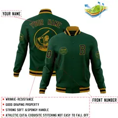 Green Full-Snap Varsity Letterman Baseball Jacket 4