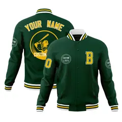 Green Full-Snap Varsity Letterman Baseball Jacket 1