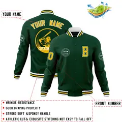 Green Full-Snap Varsity Letterman Baseball Jacket 4