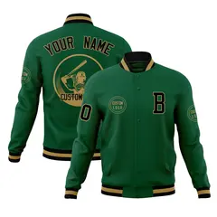 Green Full-Snap Varsity Letterman Baseball Jacket 1