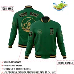 Green Full-Snap Varsity Letterman Baseball Jacket 4