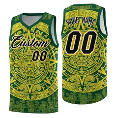 Green Gold Aztec Sun Stone Graffiti Basketball Jersey 1