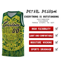 Green Gold Aztec Sun Stone Graffiti Basketball Jersey 2