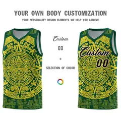 Green Gold Aztec Sun Stone Graffiti Basketball Jersey 3