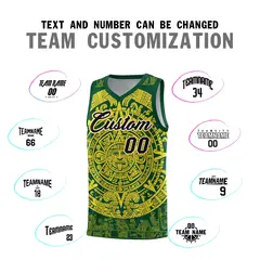 Green Gold Aztec Sun Stone Graffiti Basketball Jersey 4