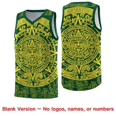 Green Gold Aztec Sun Stone Graffiti Basketball Jersey 6