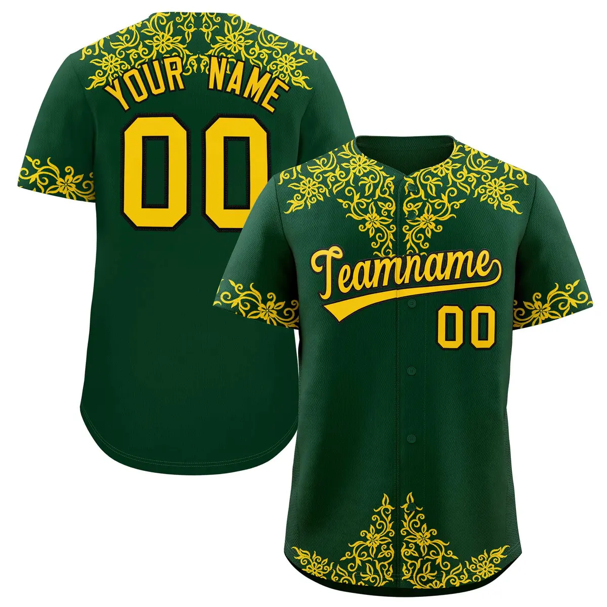 Green Gold Baroque Style Baseball Jersey