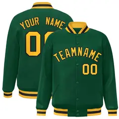 Green Gold-Black Classic Varsity Full-Snap Letterman Jacket 1