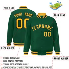 Green Gold-Black Classic Varsity Full-Snap Letterman Jacket 2
