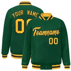 Green Gold-Black Classic Varsity Full-Snap Letterman Jacket