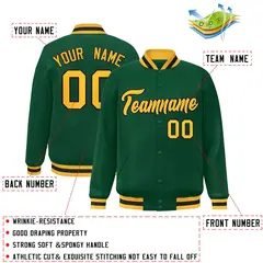 Green Gold-Black Classic Varsity Full-Snap Letterman Jacket 2