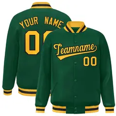 Green Gold-Black Classic Varsity Full-Snap Letterman Jacket 1