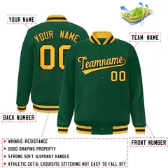 Green Gold-Black Classic Varsity Full-Snap Letterman Jacket 2