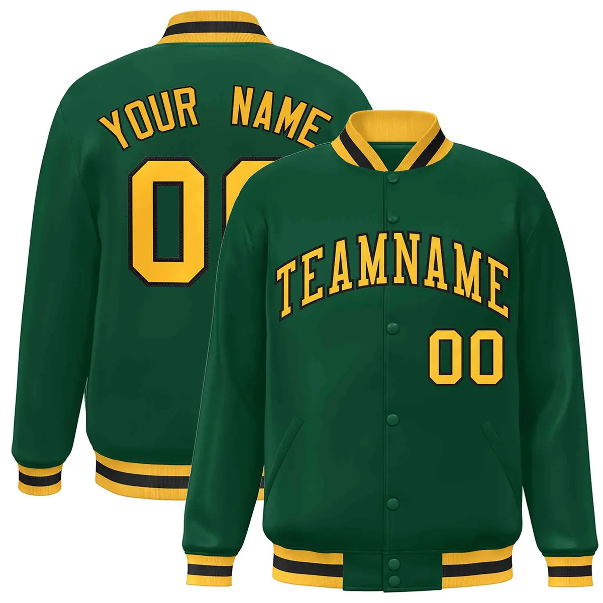 Green Gold-Black Classic Varsity Full-Snap Letterman Jacket