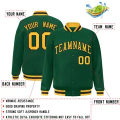 Green Gold-Black Classic Varsity Full-Snap Letterman Jacket 2