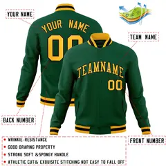 Green Gold-Black Classic Varsity Full-Snap Letterman Jacket 4