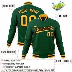 Green Gold-Black Classic Varsity Full-Snap Letterman Jacket 4
