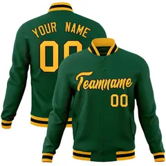 Green Gold-Black Classic Varsity Full-Snap Letterman Jacket