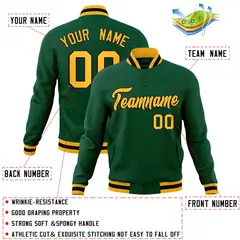 Green Gold-Black Classic Varsity Full-Snap Letterman Jacket 4