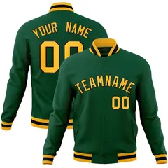 Green Gold-Black Classic Varsity Full-Snap Letterman Jacket 1