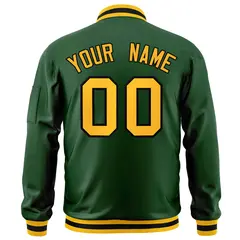 Green Gold-Black Full-Zip Varsity Letterman Bomber Jacket 4