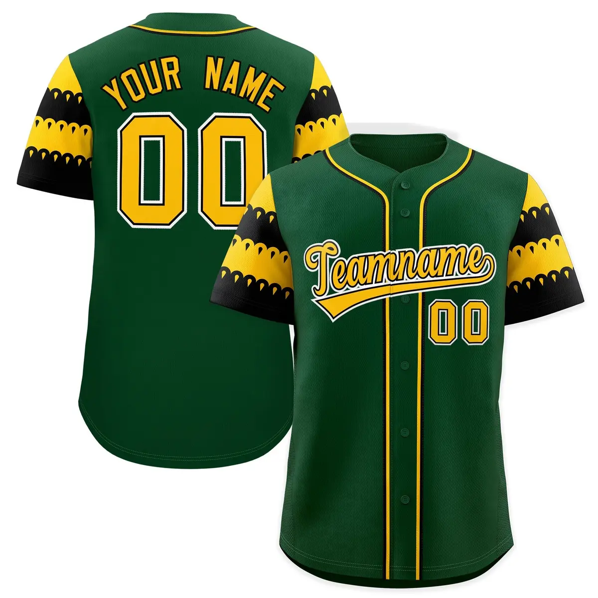 Green Gold Black Sleeve Flag Lace Baseball Jersey