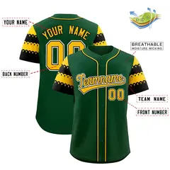Green Gold Black Sleeve Flag Lace Baseball Jersey 2