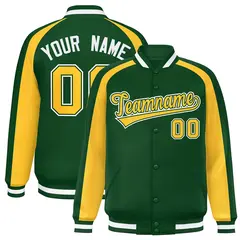 Green Gold Color Block Raglan Varsity Letterman Jacket 1