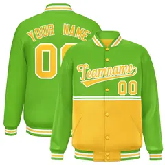 Green Gold Color Block Varsity Full-Snap Letterman Jacket 1