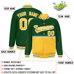 Green Gold Color Block Varsity Full-Snap Letterman Jacket 2